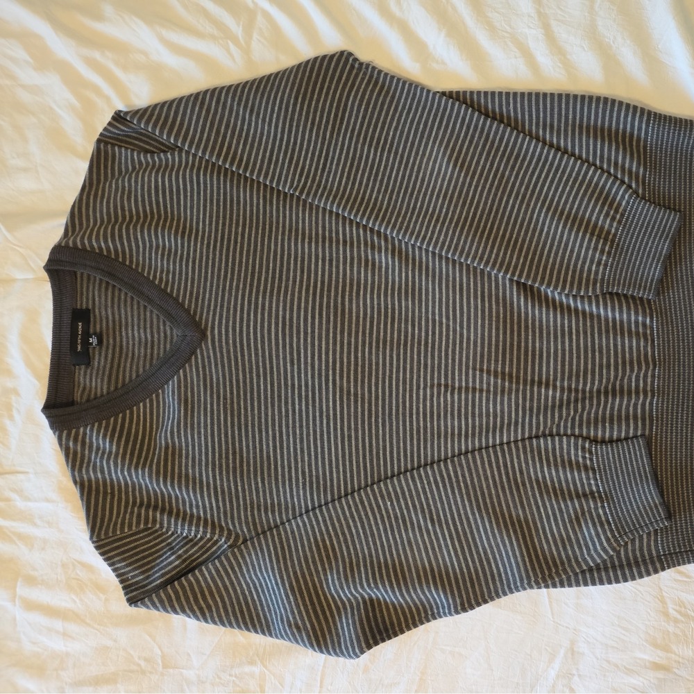 Saks Fifth Avenue‎ Men Black Label Merino Wool, Acrylic V Neck Sweater M Stripes